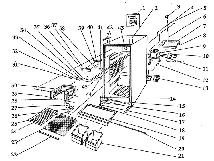 Cabinet Parts Diagram and Parts List for WCR18 W3 Crosley Freezer