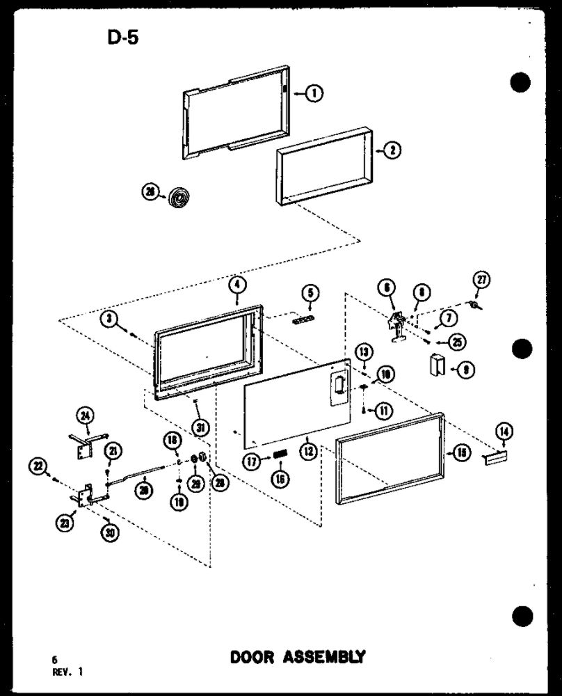 Door Assembly Diagram and Parts List for RC-14S P73824-7M Amana Microwave