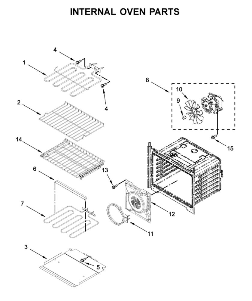 Internal Oven Parts Diagram and Parts List for MEW9630FZ04  Maytag Wall Oven