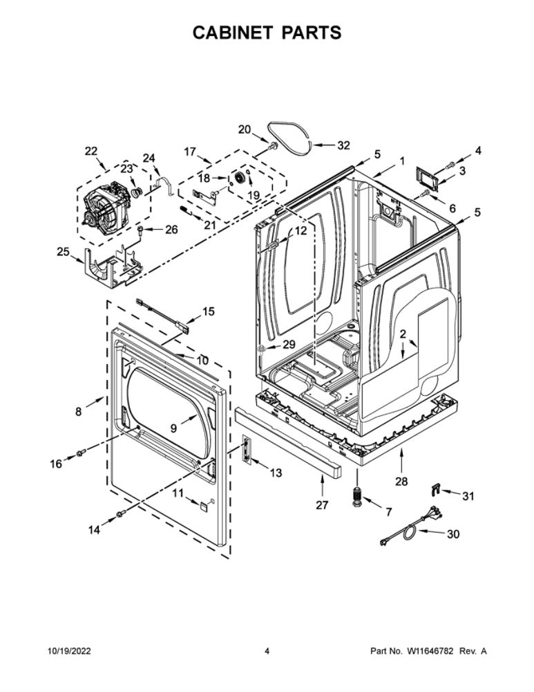 Cabinet Parts Diagram and Parts List for YMED7230HC3  Maytag Dryer