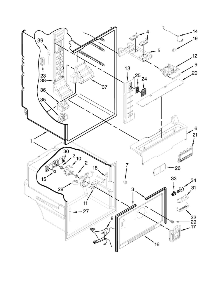 Liner Parts Diagram and Parts List for MFF2055YEB00  Maytag Refrigerator