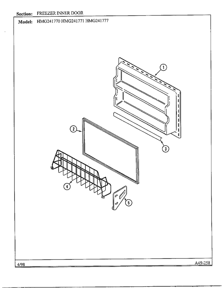 Freezer Inner Door Diagram and Parts List for HMG241771  Admiral Refrigerator