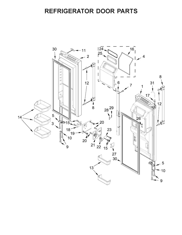 Refrigerator Door Parts Diagram and Parts List for MFX2876DRE00  Maytag Refrigerator