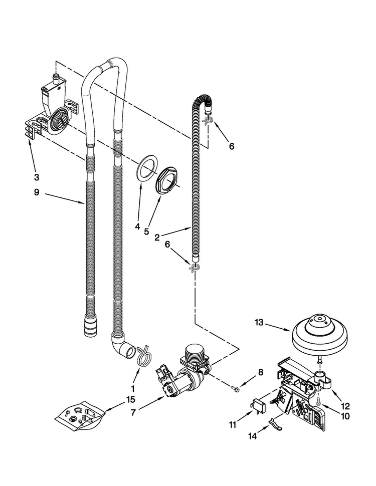 Fill, Drain And Overfill Parts Diagram and Parts List for ADB1400PYB0  Amana Dishwasher