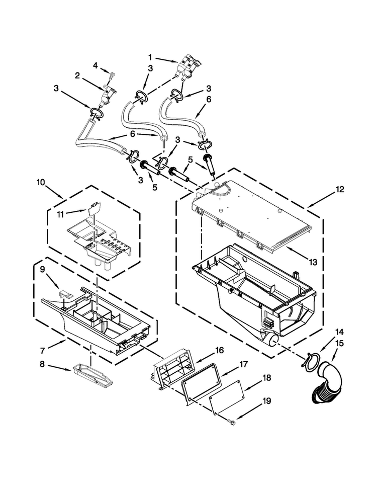 Dispenser Parts Diagram and Parts List for MHN30PDCGW0  Maytag Washer