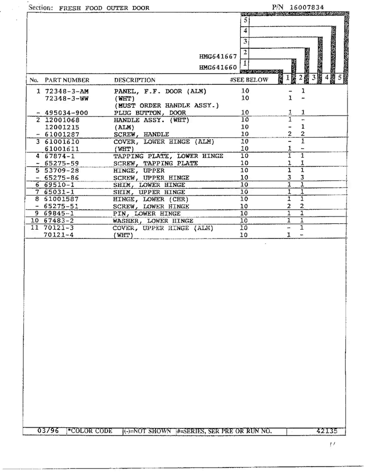 Fresh Food Outer Door Page 2 Diagram and Parts List for HMG641667  Admiral Refrigerator