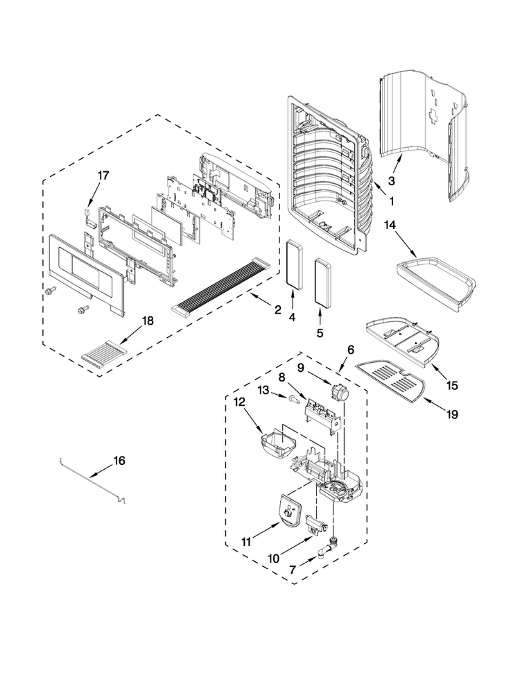 Dispenser Front Parts Diagram and Parts List for MFT2771WEM2  Maytag Refrigerator