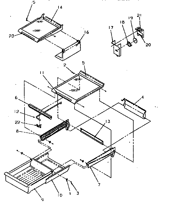 Cabinet Shelving Diagram and Parts List for TR21S4E-P1196103WE  Amana Refrigerator