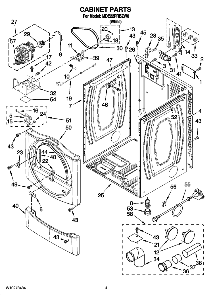 CABINET PARTS Diagram and Parts List for MDE22PRBZW0  Maytag Dryer