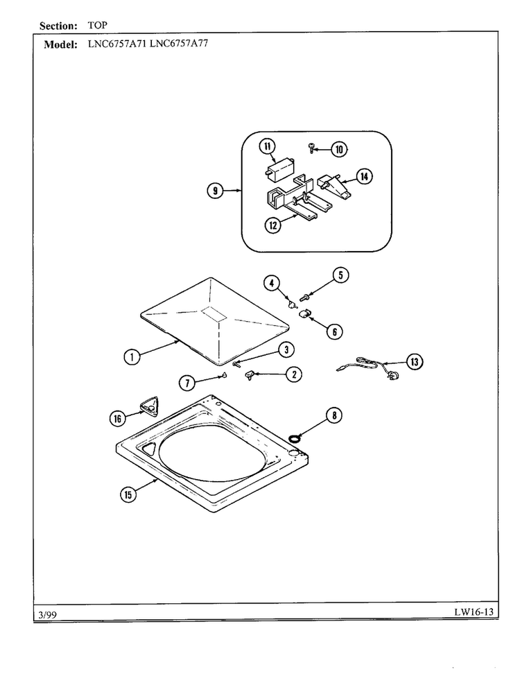 Top Diagram and Parts List for 6757A77  Norge Washer