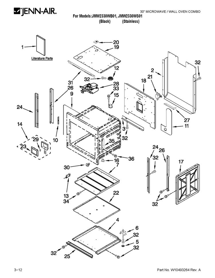 Oven Parts Diagram and Parts List for JMW2330WS01  Jenn-Air Microwave