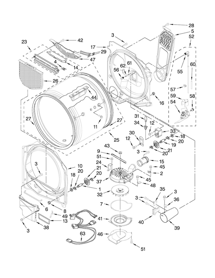 Bulkhead Parts Diagram and Parts List for 7MMGDB850WL0  Maytag Dryer