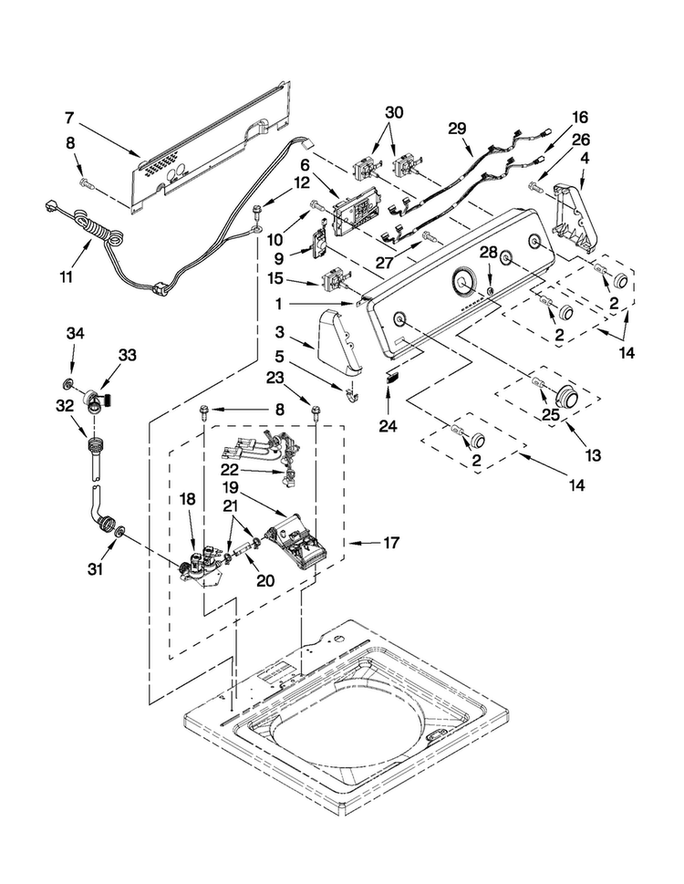 Console And Water Inlet Parts Diagram and Parts List for 3LMVWC400YW0  Maytag Washer