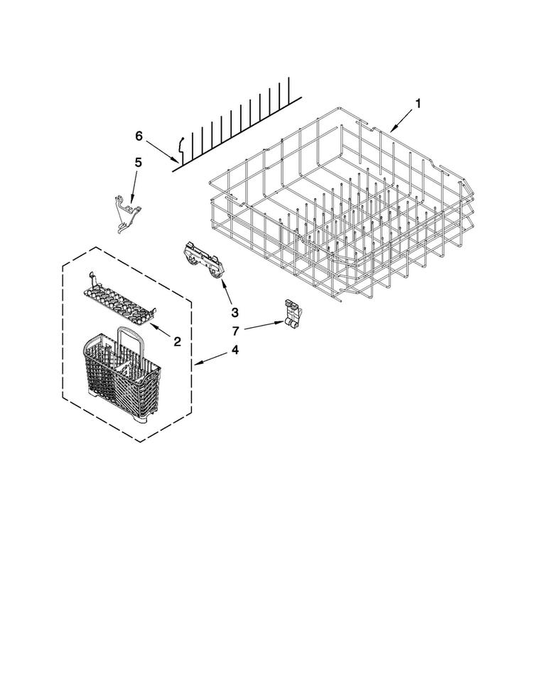 Lower Rack Parts Diagram and Parts List for JDB3600AWS2  Jenn-Air Dishwasher