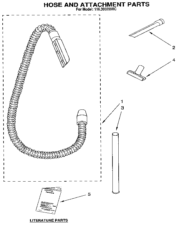 Hose And Attachment Diagram and Parts List for 1163032390C  Kenmore Upright Vacuum