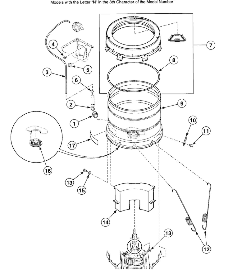 Tub Assy 1 Diagram and Parts List for SWT020LN  Speed Queen Washer
