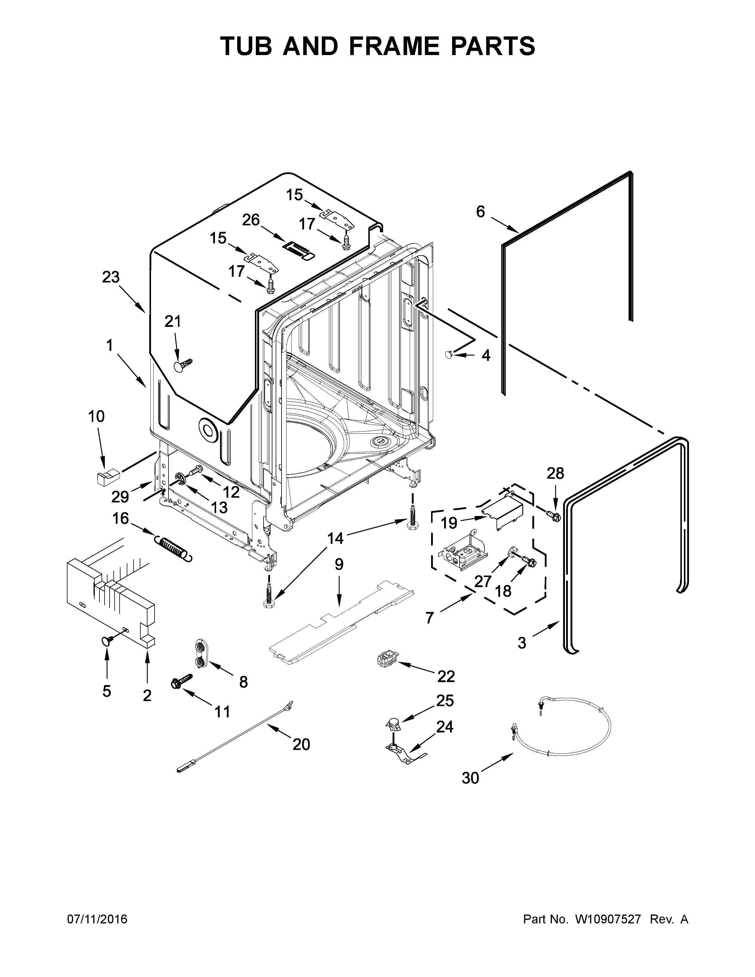 Tub And Frame Parts Diagram and Parts List for MDB8979SFZ1  Maytag Dishwasher