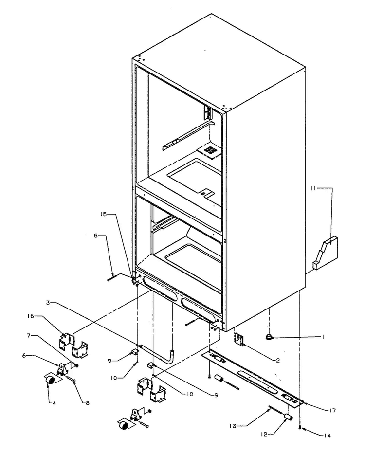 Rollers/drain Tube Diagram and Parts List for BX22A2-P1161606W  Amana Refrigerator