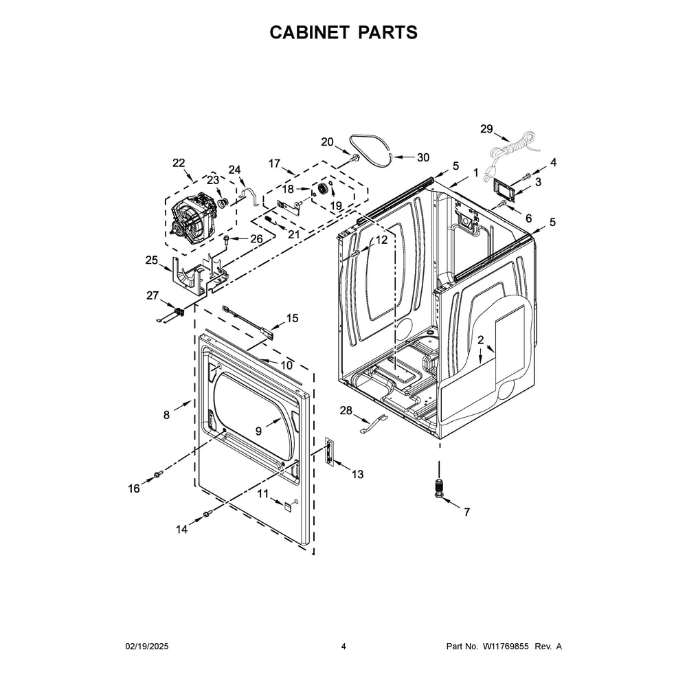 Cabinet Parts Diagram and Parts List for MGD6230HC4  Maytag Dryer