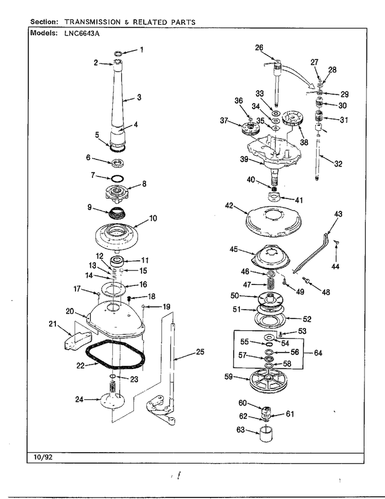 Transmission & Related Parts Diagram and Parts List for 6643A REV D Norge Washer