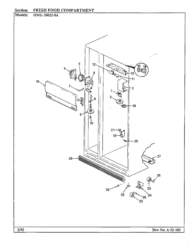 Fresh Food Compartment Diagram and Parts List for 20022-0A  Admiral Refrigerator