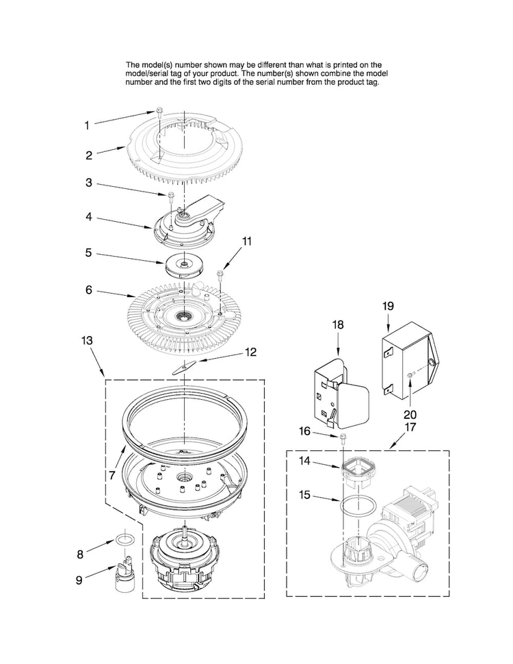 Pump And Motor Parts Diagram and Parts List for MDB6701AWB1  Maytag Dishwasher
