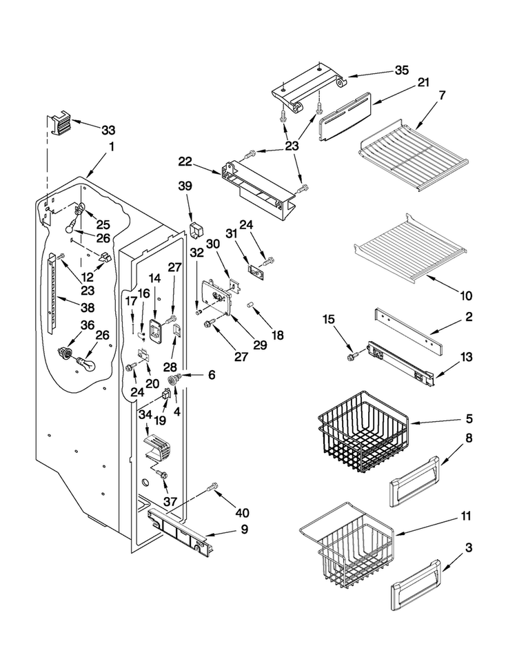 Freezer Liner Parts Diagram and Parts List for JCD2395WES02  Jenn-Air Refrigerator
