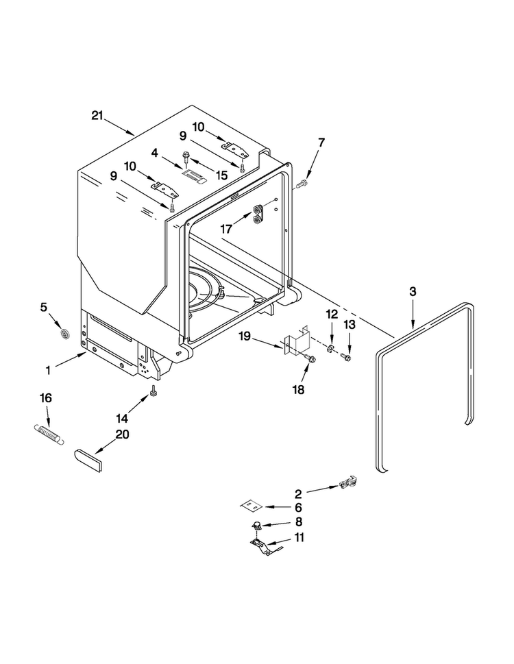 Tub And Frame Parts Diagram and Parts List for MDBH969AWB0  Maytag Dishwasher