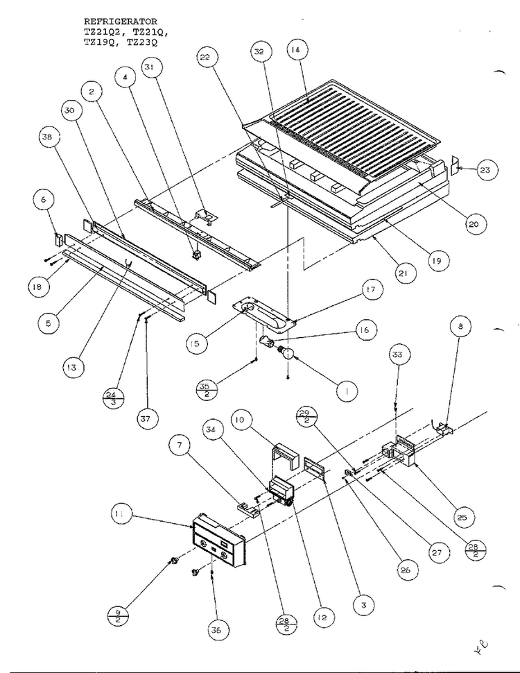 Divider Block And Controls Diagram and Parts List for TZ21Q  Amana Refrigerator