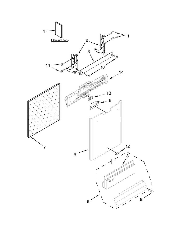 Door And Panel Parts Diagram and Parts List for MDB7749SBM3  Maytag Dishwasher