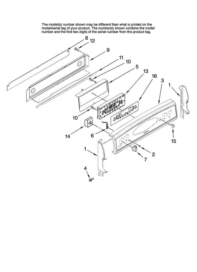 Control Panel Parts Diagram and Parts List for MER6757BAB15  Maytag Range
