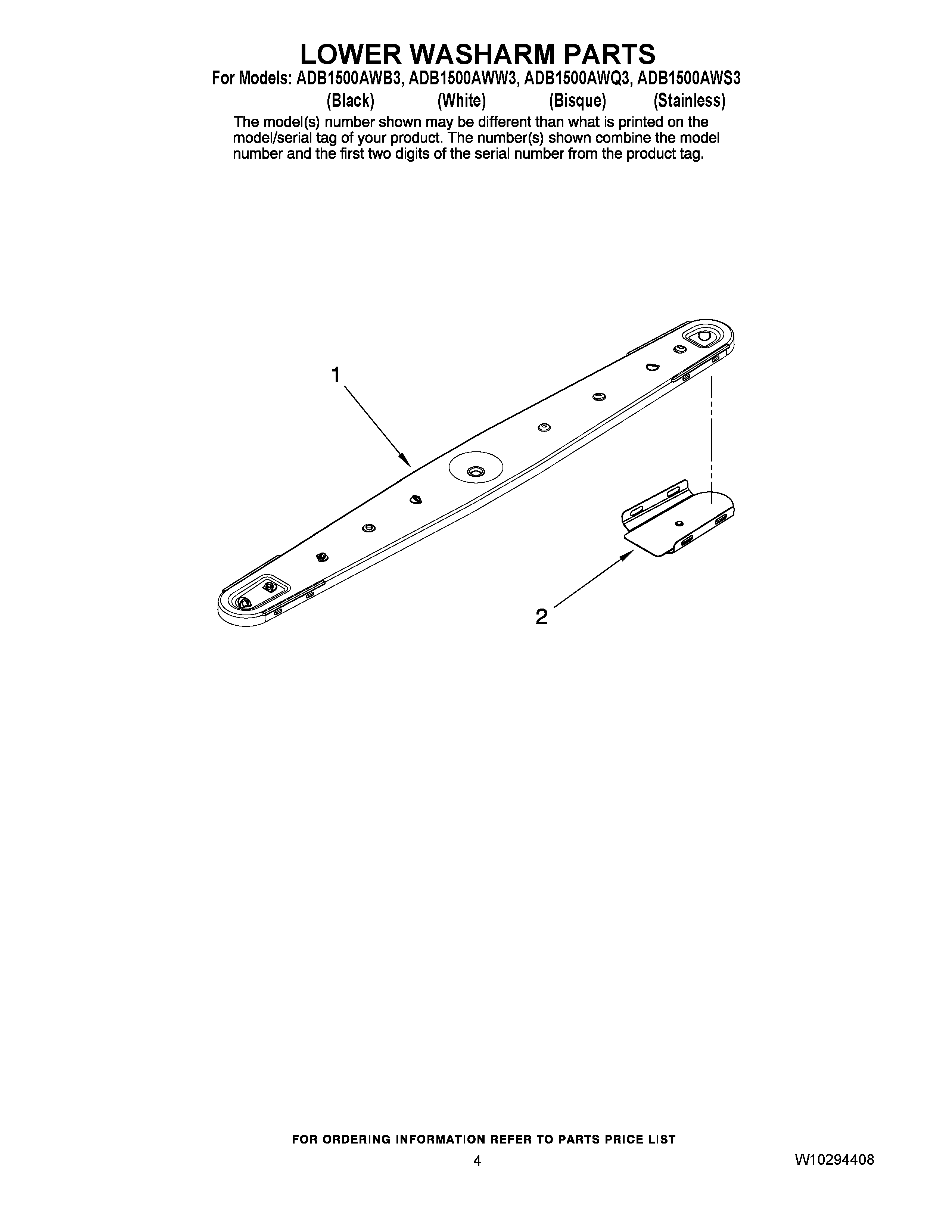 04 - LOWER WASHARM PARTS Diagram and Parts List for ADB1500AWW3  Maytag Dishwasher