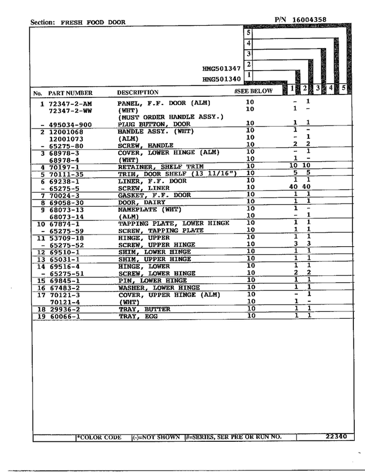 Fresh Food Door Page 2 Diagram and Parts List for 501340  Admiral Refrigerator