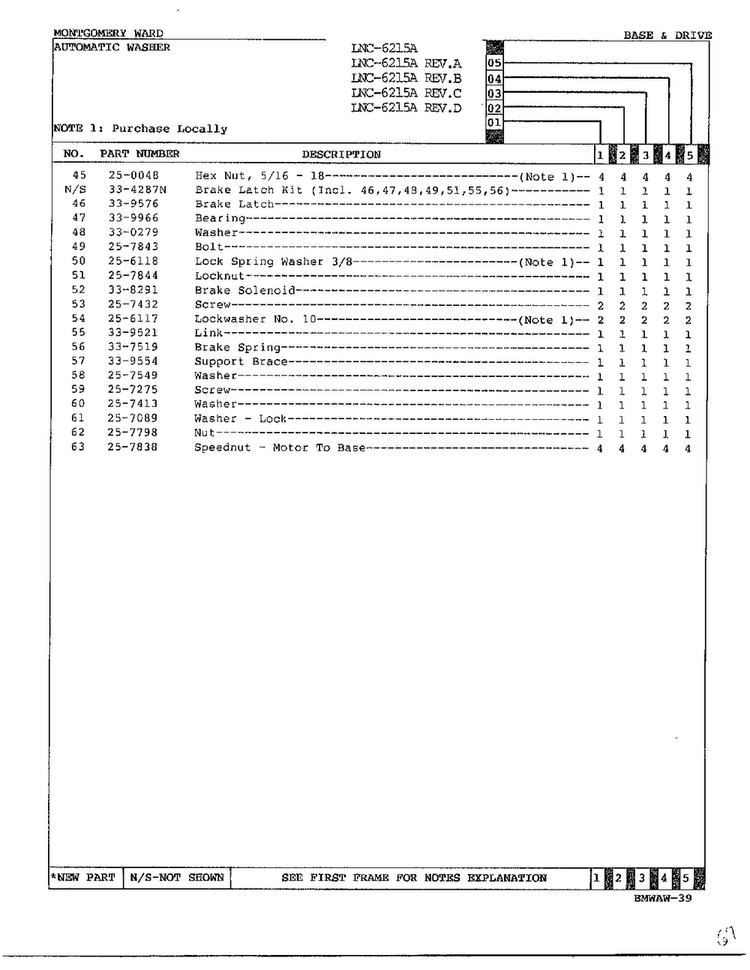 Base And Drive Page 3 Diagram and Parts List for 6215A REV D Norge Washer