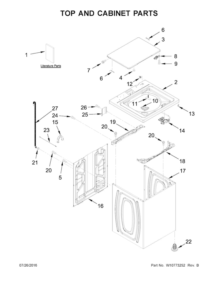 Top And Cabinet Parts Diagram and Parts List for NTW4755EW0  Amana Washer