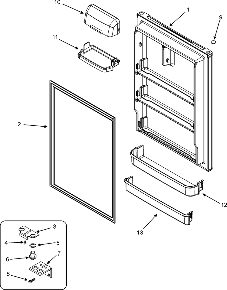 Fresh Food Door Diagram and Parts List for PTB1826ARW  Maytag Refrigerator