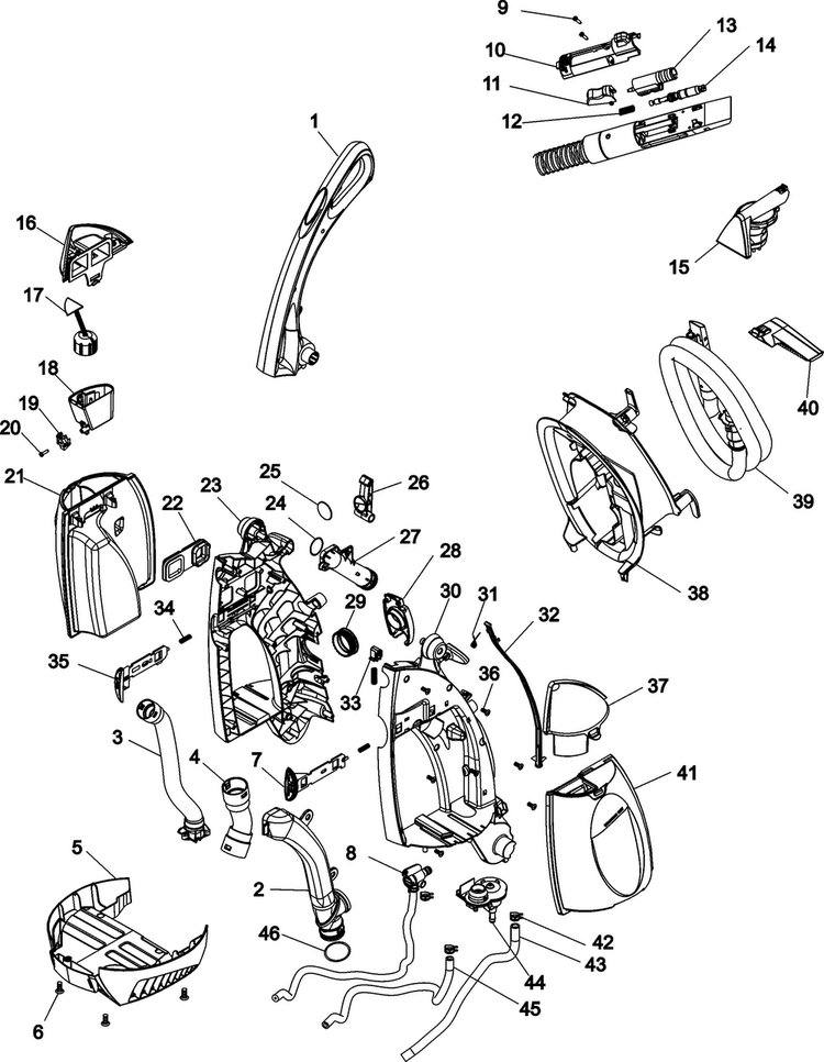 Upper W/tank And Handle Diagram and Parts List for F6205-950  Hoover Carpet Cleaner