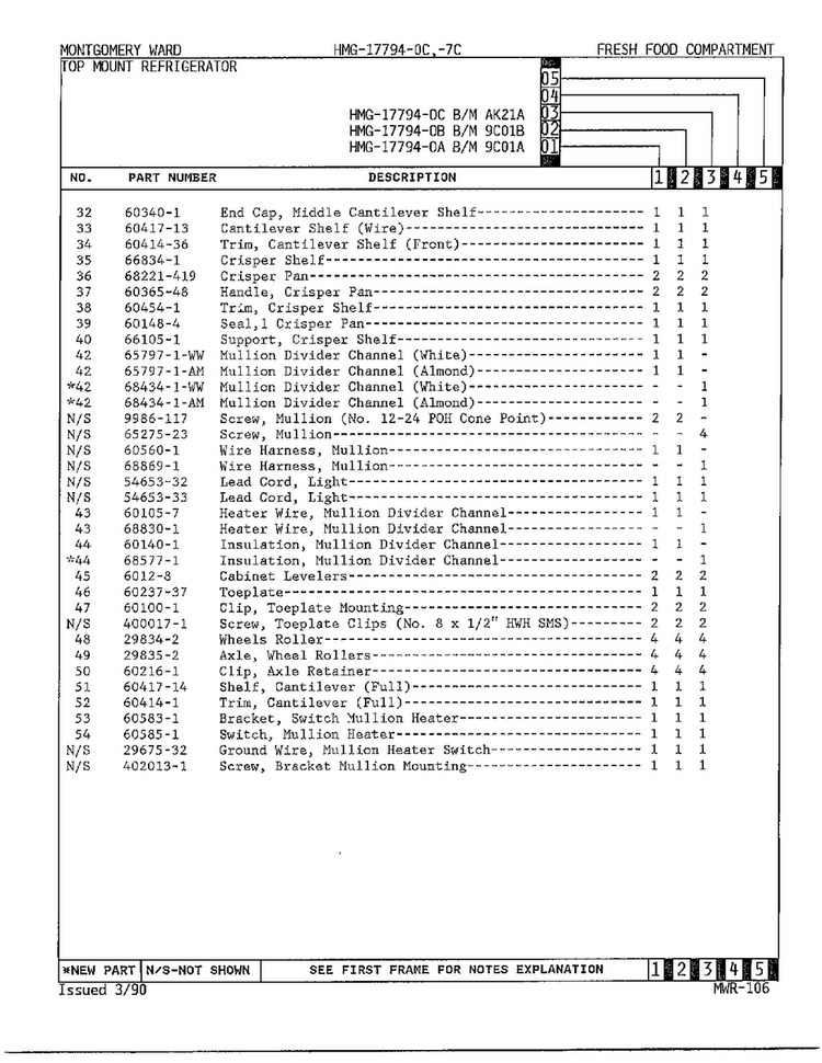 Fresh Food Compartment Page 3 Diagram and Parts List for 17794A  Admiral Refrigerator