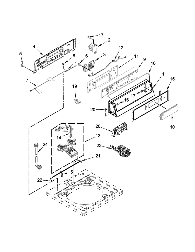 Controls And Water Inlet Parts Diagram and Parts List for MVW18PDAGW0  Maytag Washer