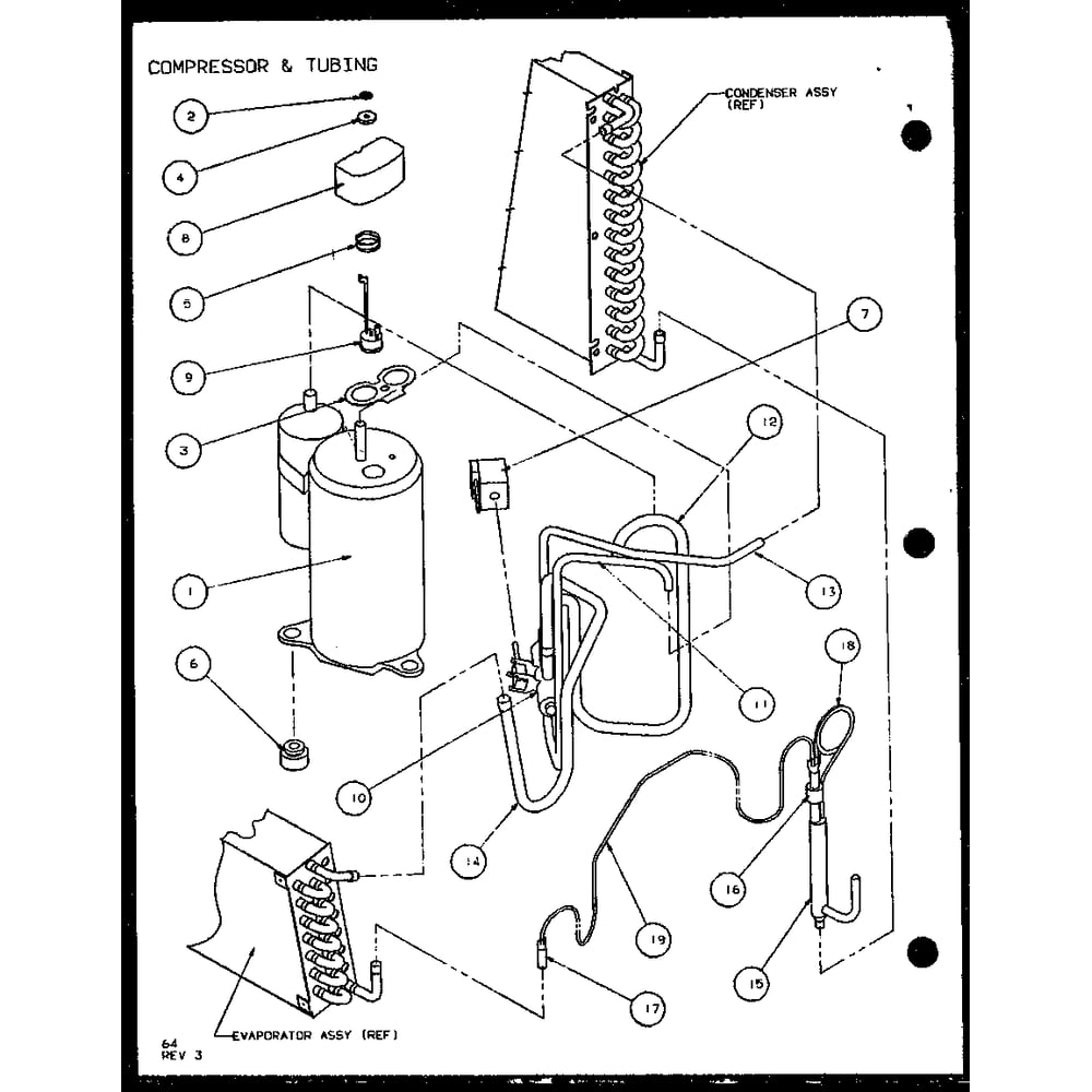 Compressor & Tubing 4 Diagram and Parts List for PTH12400ER P9872129R Amana Air Conditioner