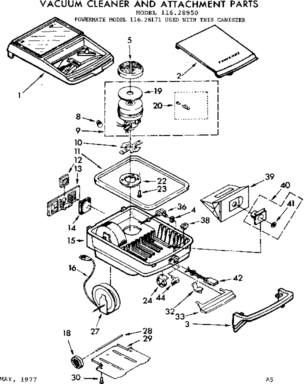 Base Assembly Diagram and Parts List for 11628950  Kenmore Canister Vacuum