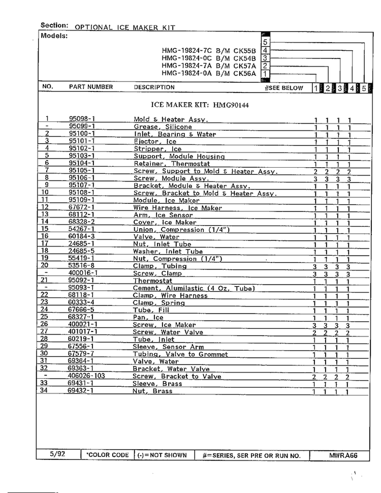Optional Ice Maker Kit Page 2 Diagram and Parts List for 19824-0C  Admiral Refrigerator