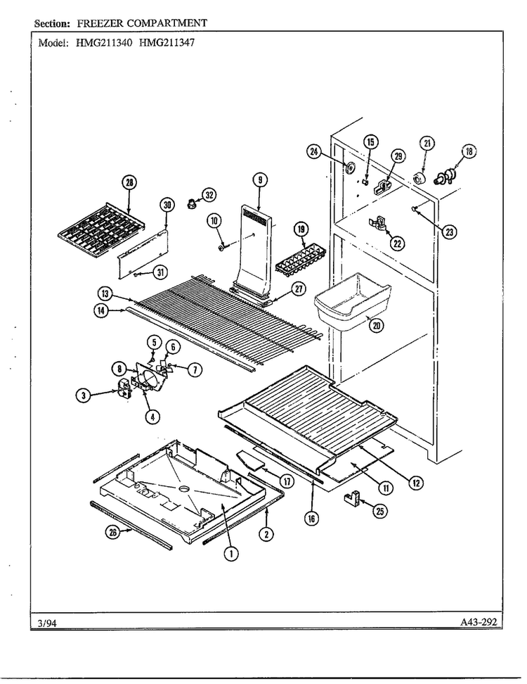 Freezer Compartment Diagram and Parts List for 211340  Admiral Refrigerator