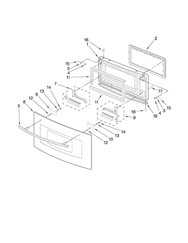Microwave Door Parts Diagram and Parts List for JMW9530DAB29  Jenn-Air Microwave Oven Combo
