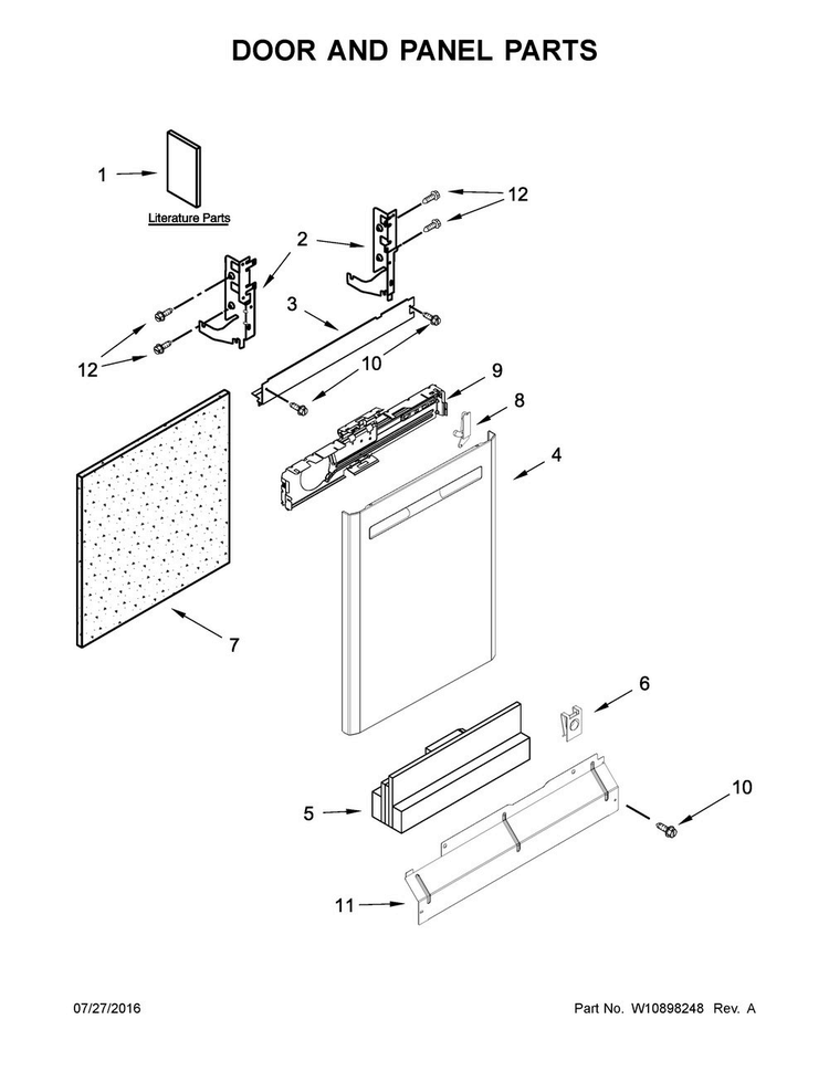 Door And Panel Parts Diagram and Parts List for MDB8959SFH1  Maytag Dishwasher