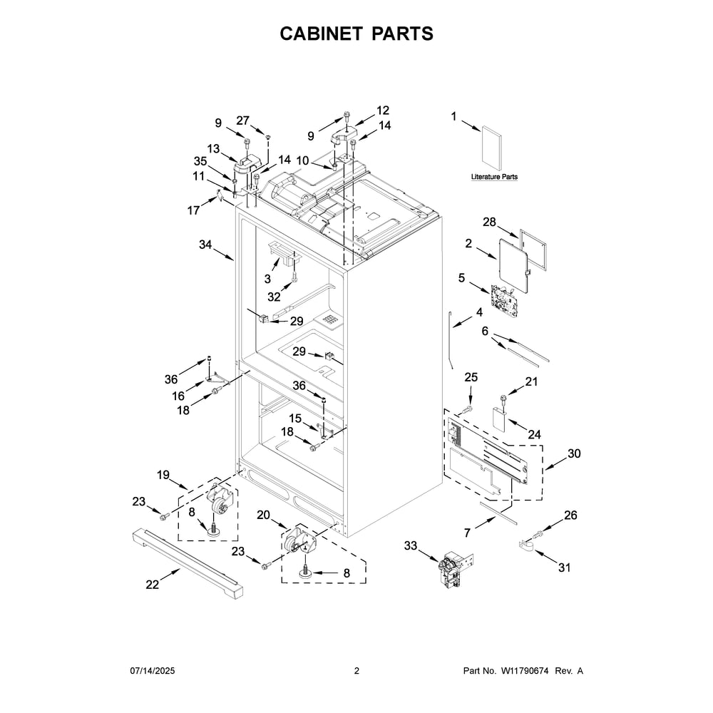 Cabinet Parts Diagram and Parts List for MFT2772HEZ08  Maytag Refrigerator