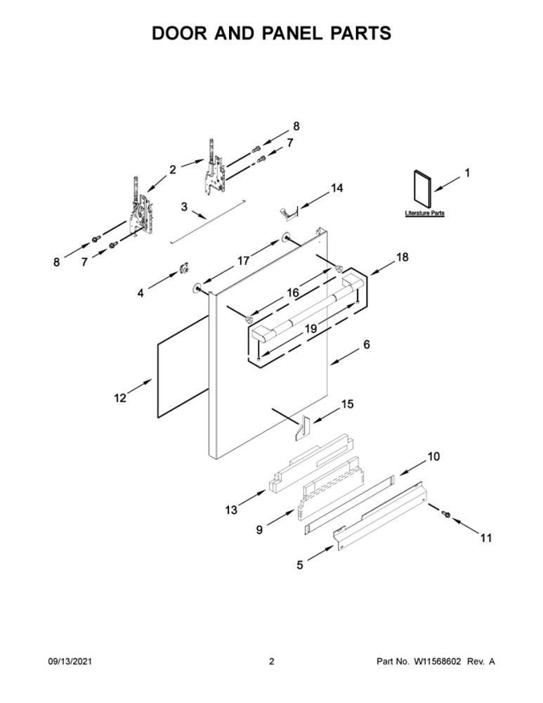 Door And Panel Parts Diagram and Parts List for JDPSS246LL0  Maytag Dishwasher