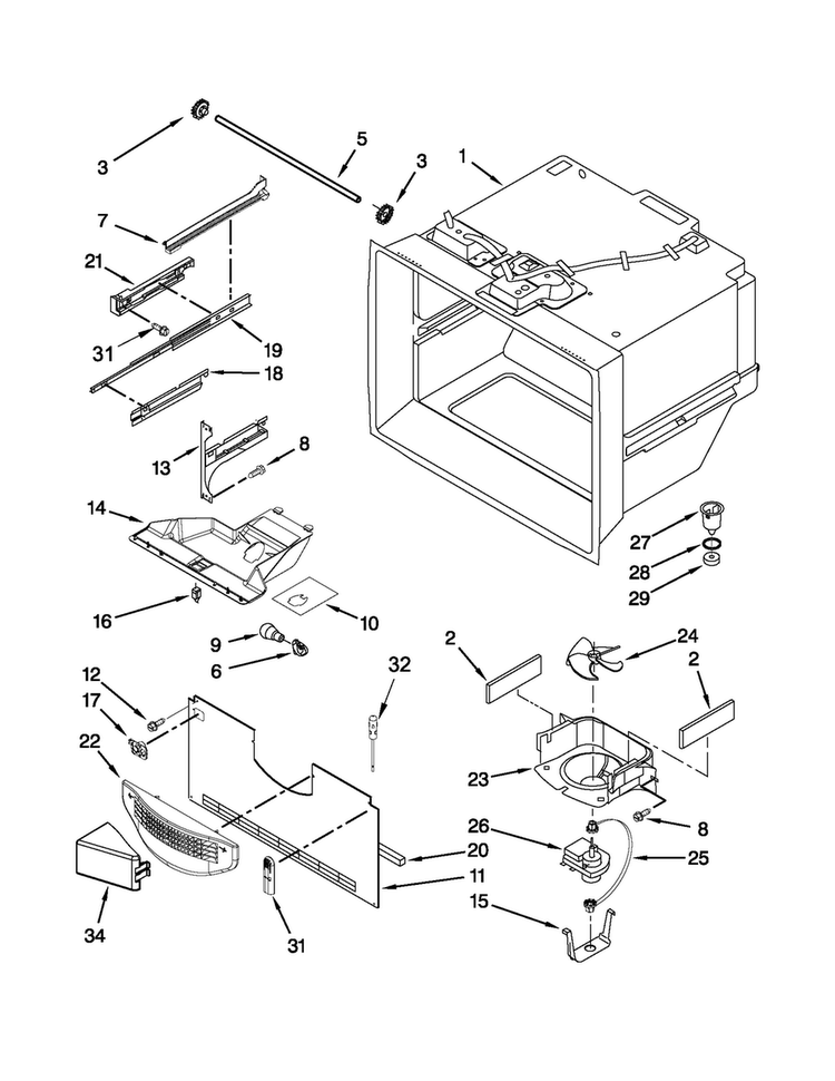 Freezer Liner Parts Diagram and Parts List for MBF1958XEB6  Maytag Refrigerator