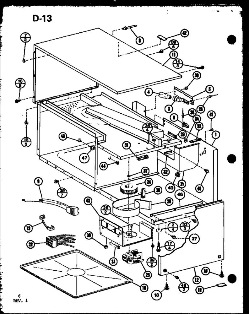 Cabinet Parts Diagram and Parts List for RR-700 P75411-1M Amana Microwave