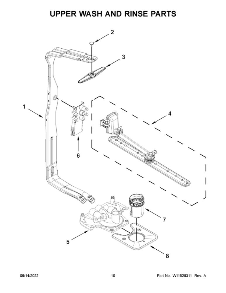 Upper Wash And Rinse Parts Diagram and Parts List for JDPSS244LM2  Maytag Dishwasher